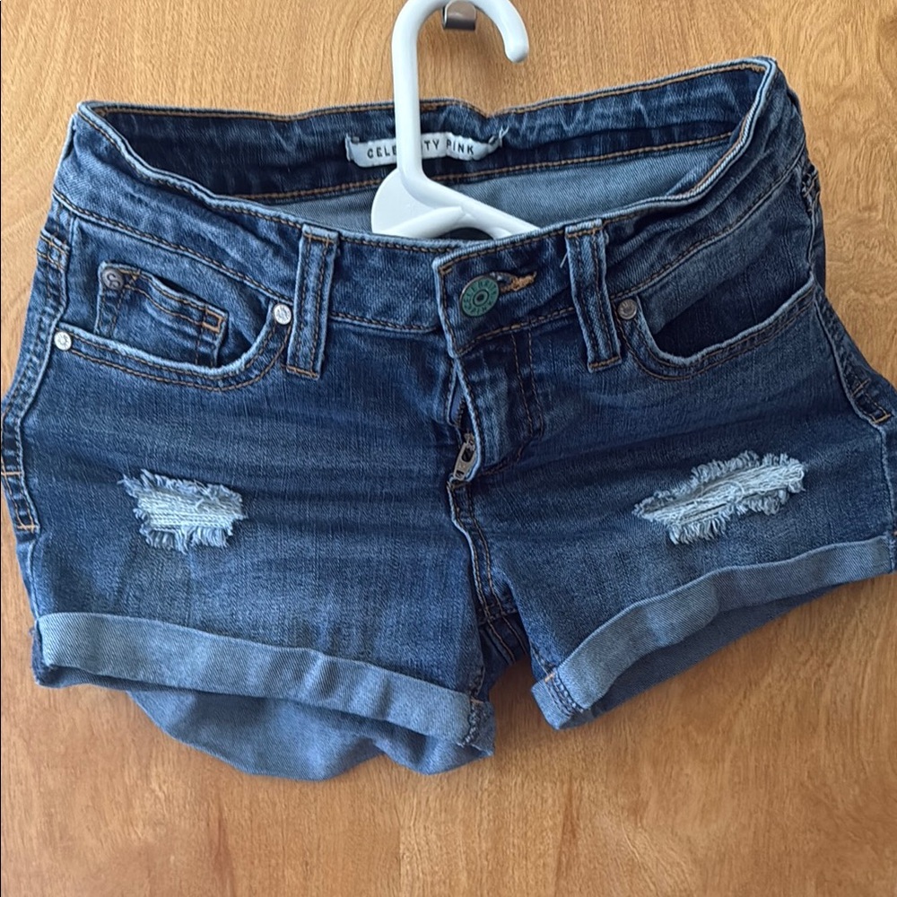 Celebrity Pink Blue Jean Shorts Distressed Cuffed